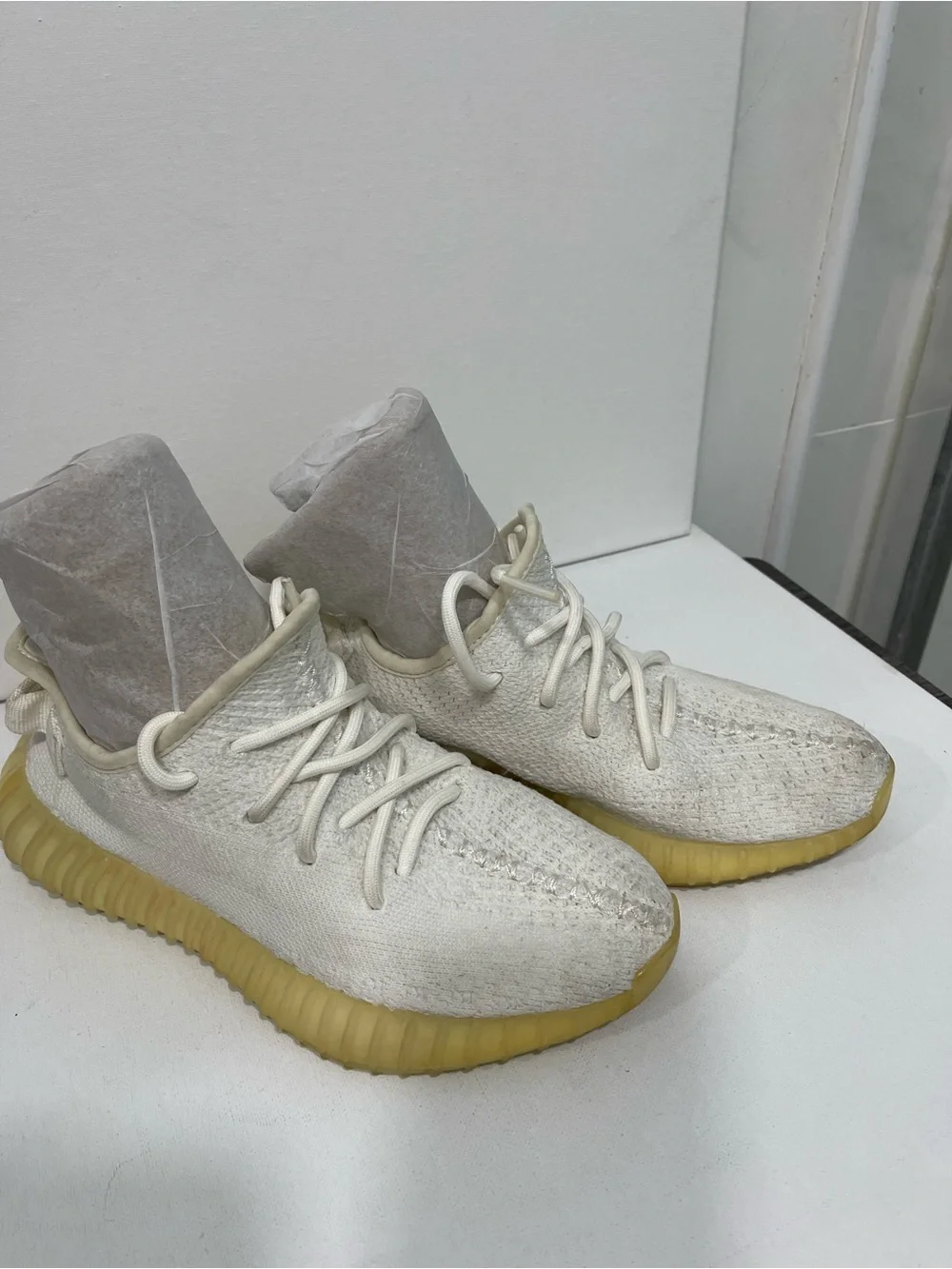 Yeezy Kids Cream Knit Sneakers with Gum Outsole